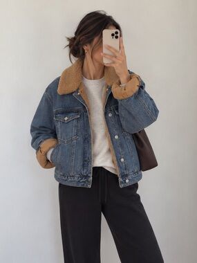 Anthropologie Pilcro Sherpa-Lined Denim Jacket.